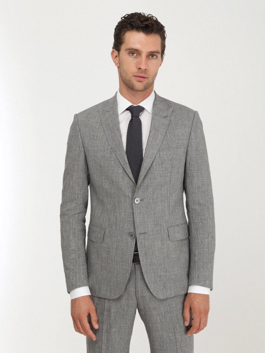 Grey Striped Modern Fit Cotton Blended Suit - 2