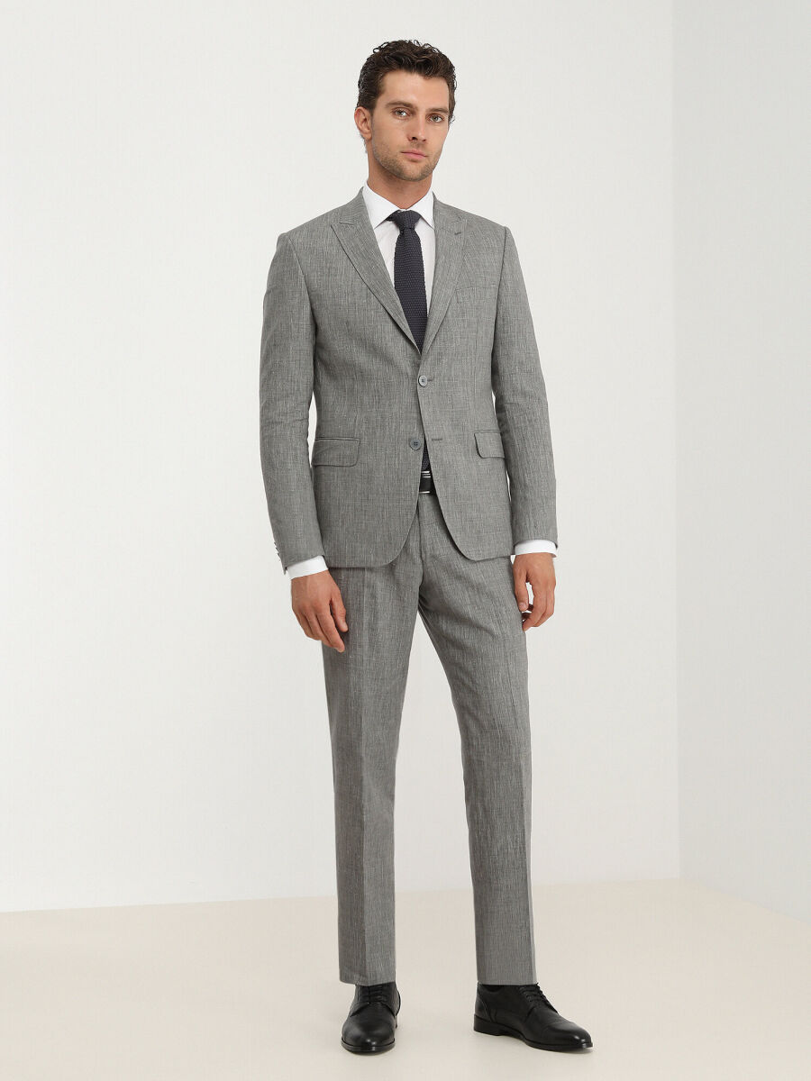 Grey Striped Modern Fit Cotton Blended Suit - 3