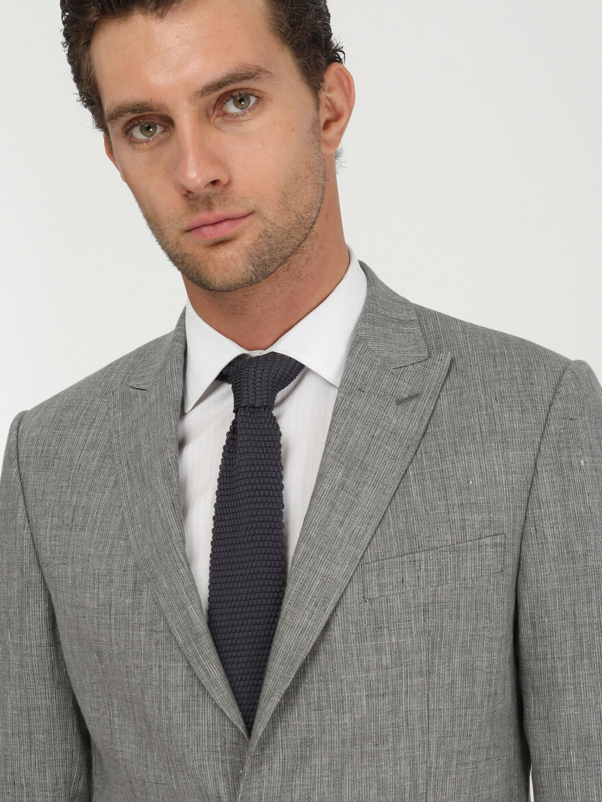 Grey Striped Modern Fit Cotton Blended Suit - 4