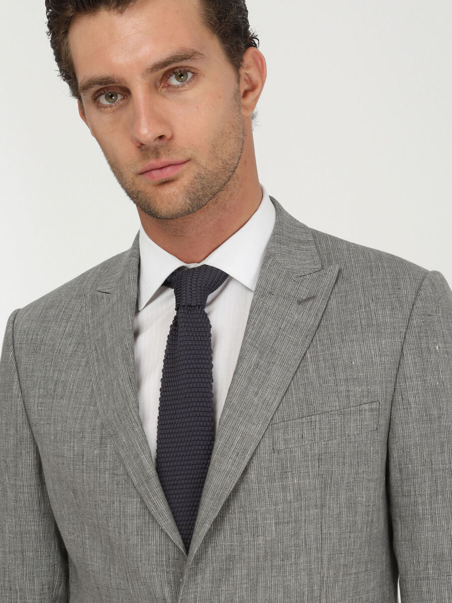 Grey Striped Modern Fit Cotton Blended Suit - 4