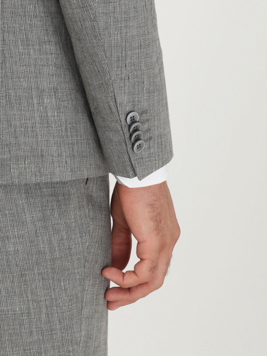 Grey Striped Modern Fit Cotton Blended Suit - 6