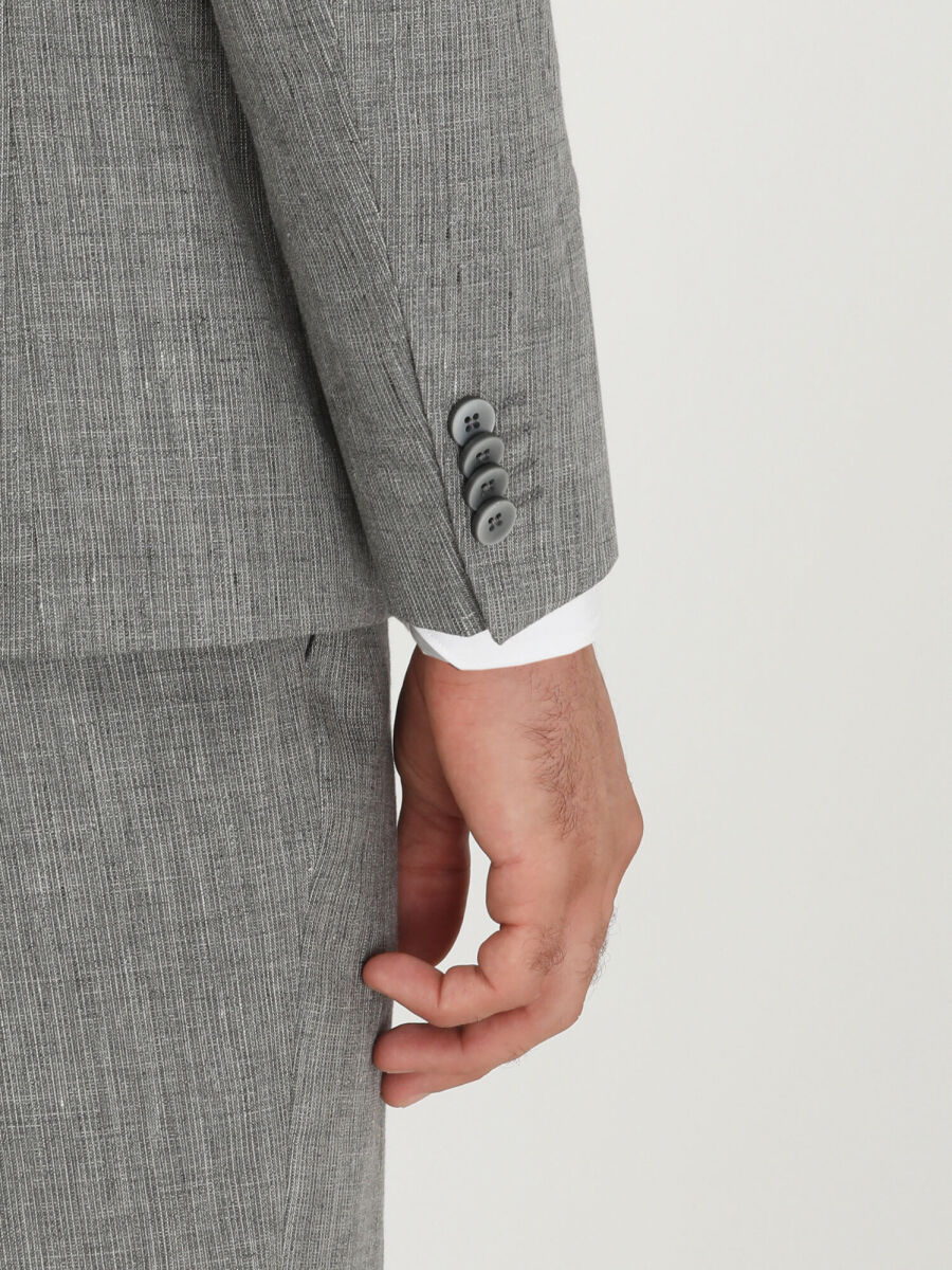 Grey Striped Modern Fit Cotton Blended Suit - 6