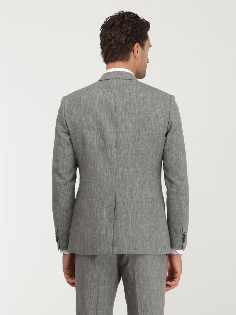 Grey Striped Modern Fit Cotton Blended Suit - 7