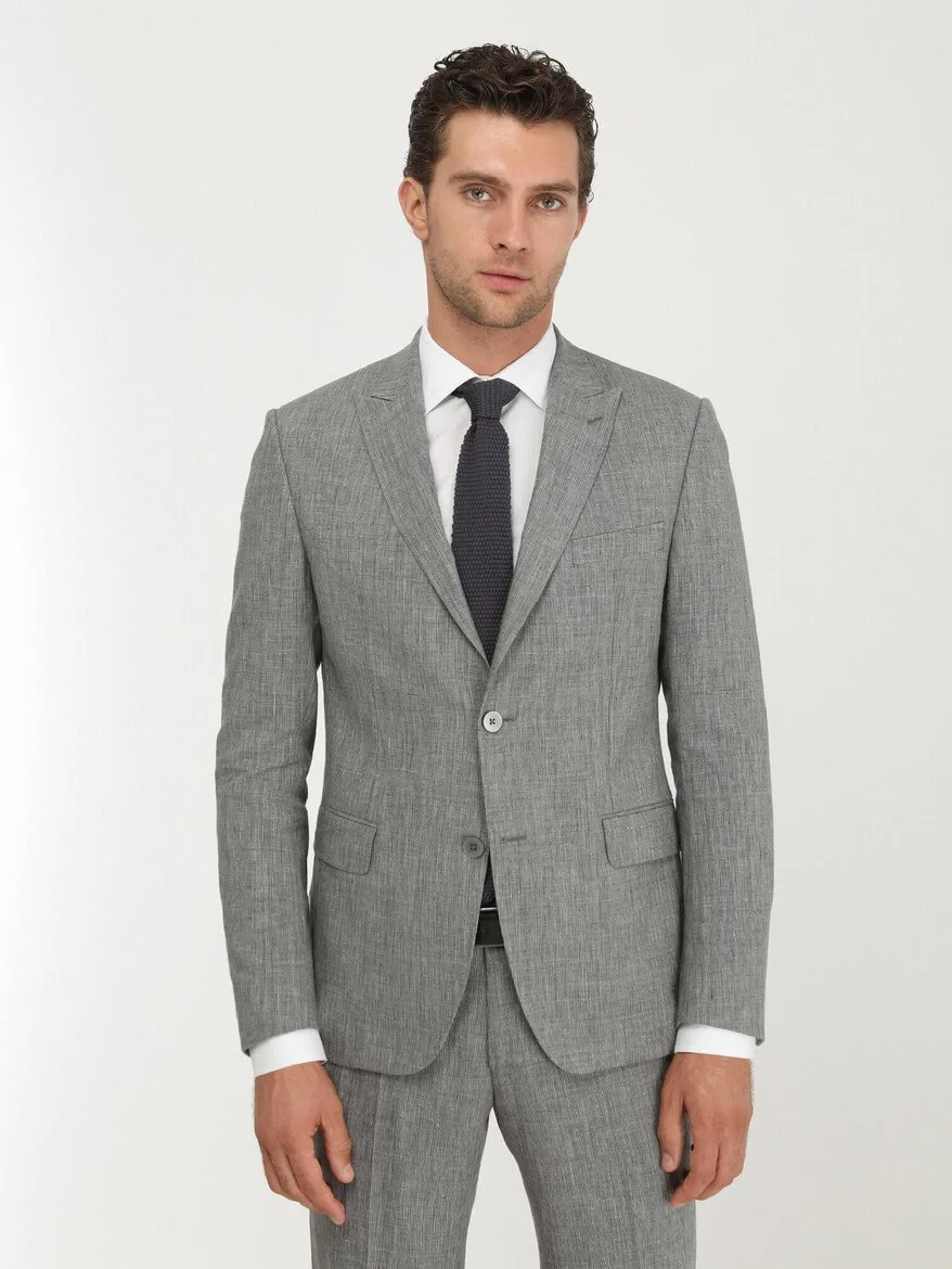 Grey Striped Modern Fit Cotton Blended Suit - 2