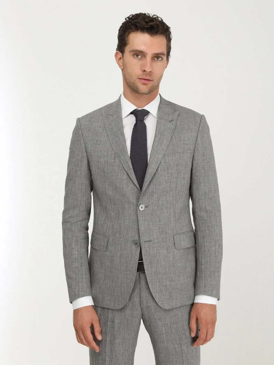 Grey Striped Modern Fit Cotton Blended Suit - 2