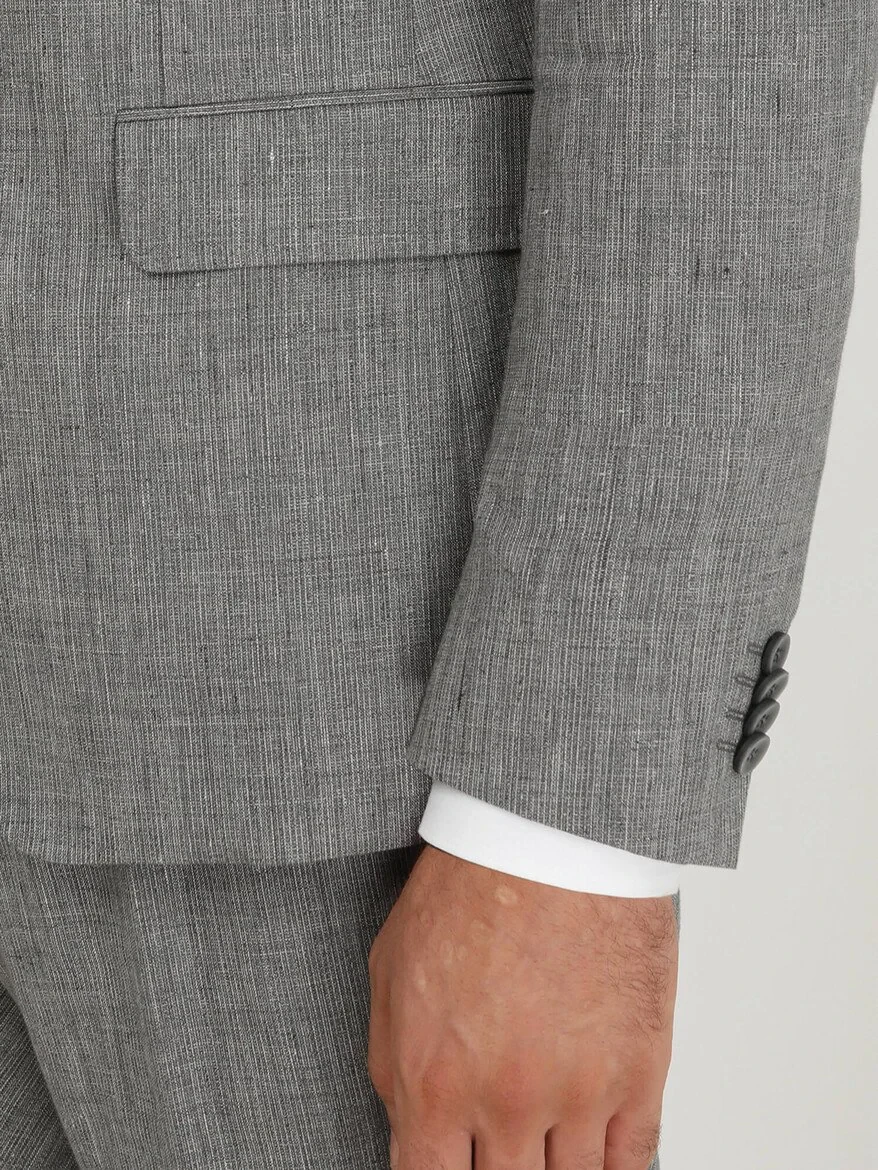 Grey Striped Modern Fit Cotton Blended Suit - 5