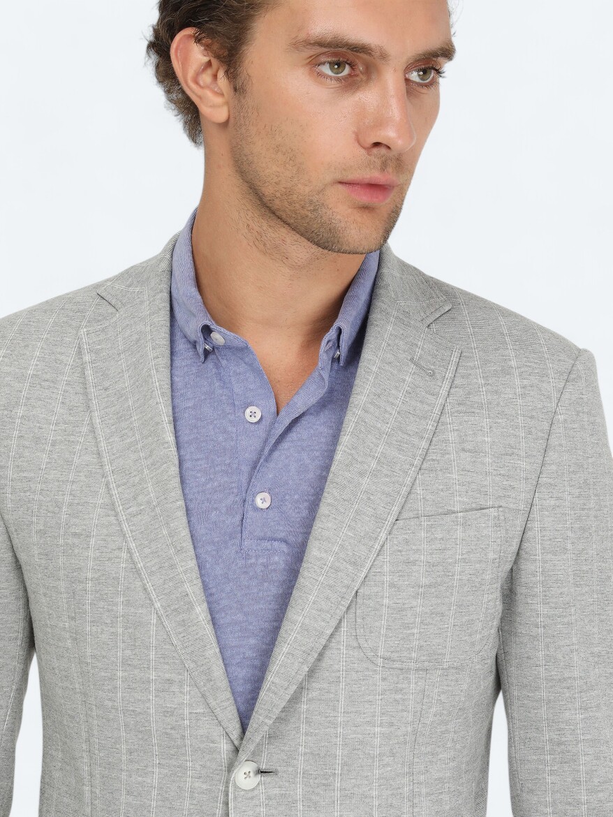 Grey Striped Modern Fit Jacket - 3