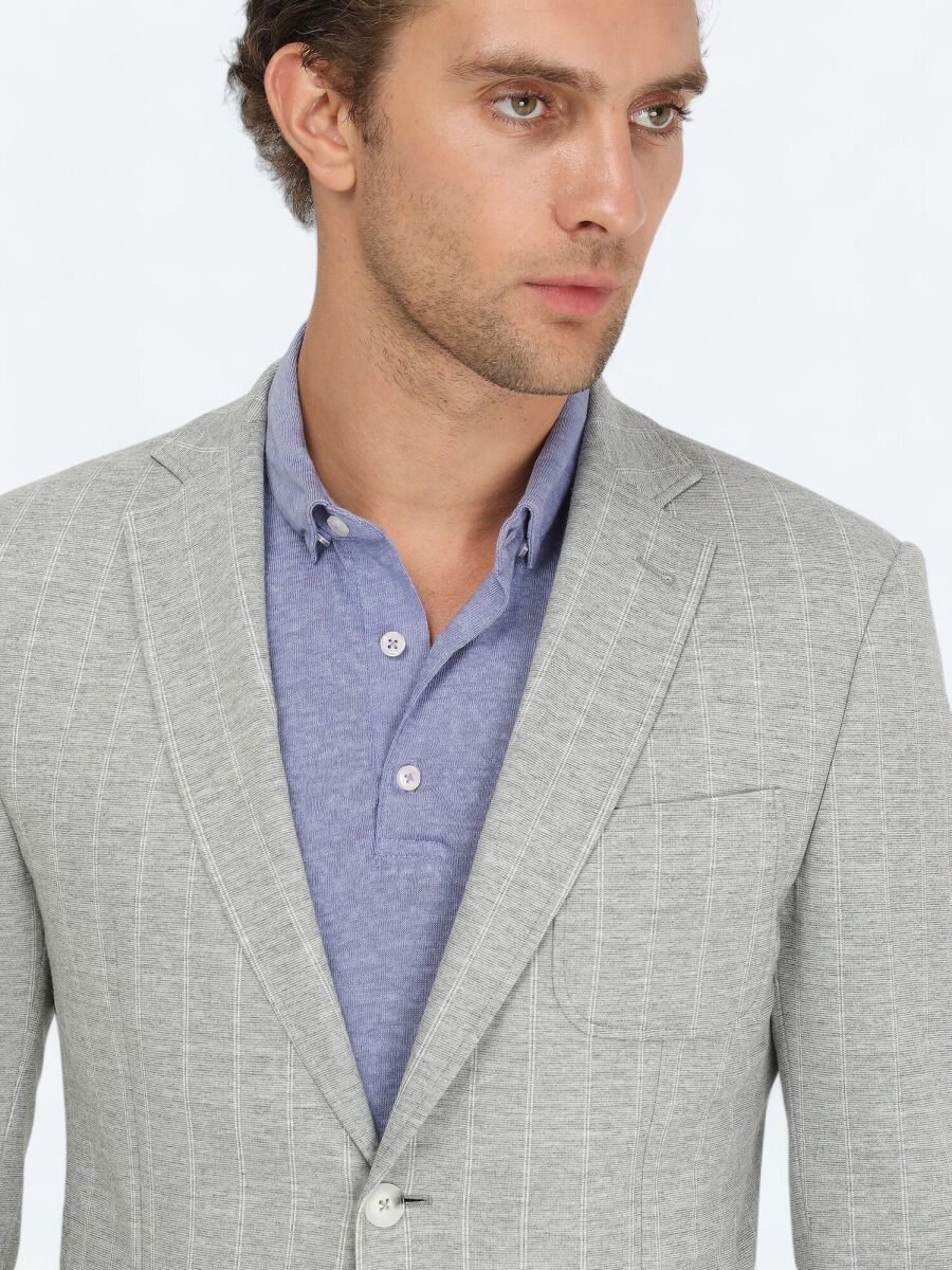 Grey Striped Modern Fit Jacket - 3