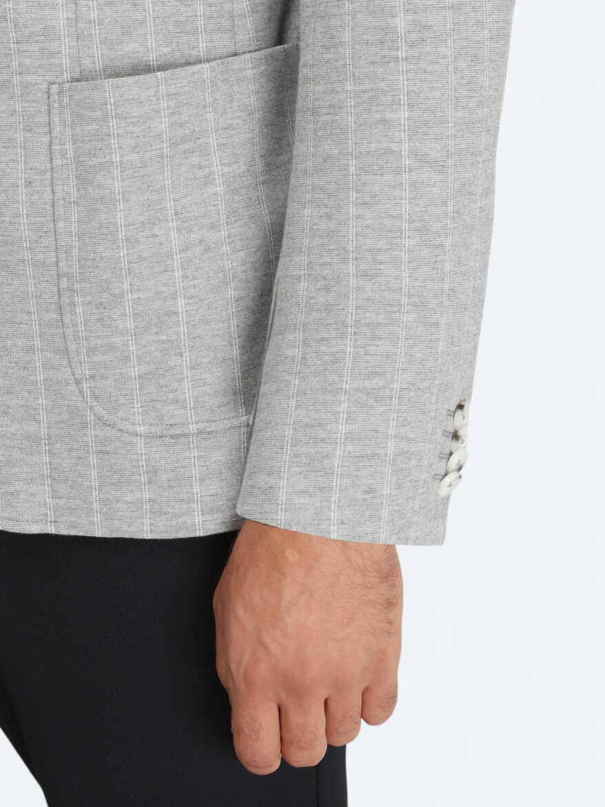 Grey Striped Modern Fit Jacket - 4