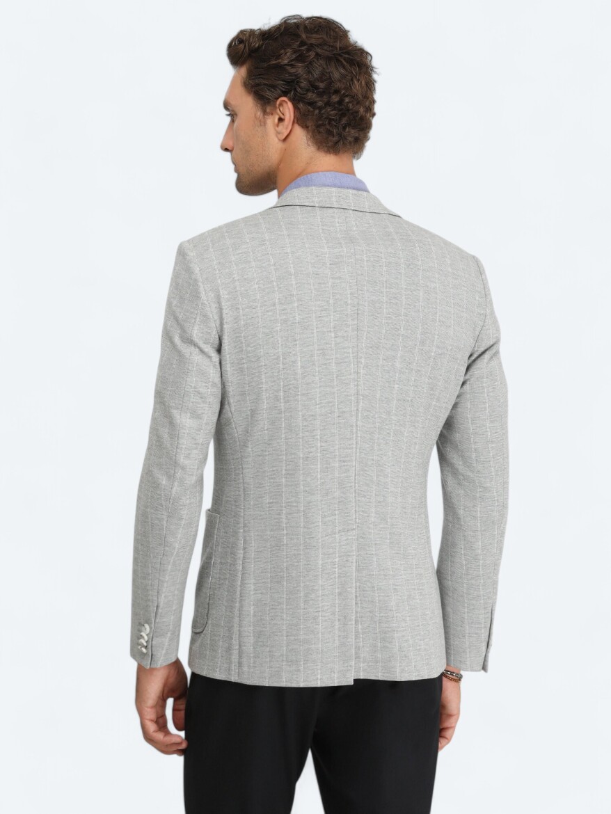 Grey Striped Modern Fit Jacket - 6
