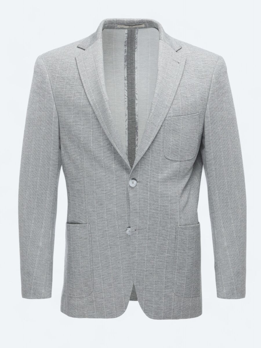Grey Striped Modern Fit Jacket - 7