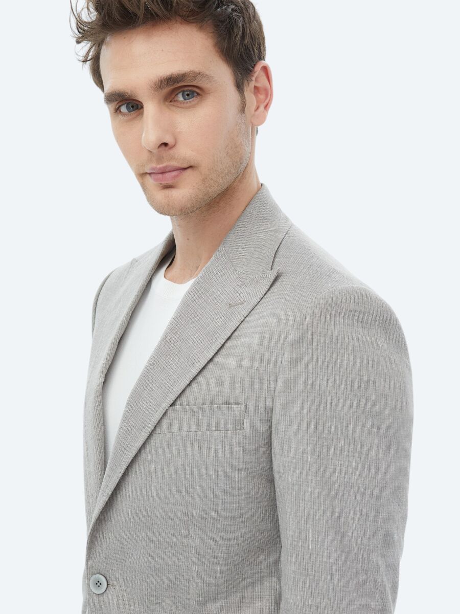 Grey Striped Modern Fit Linen Blended Suit - 2