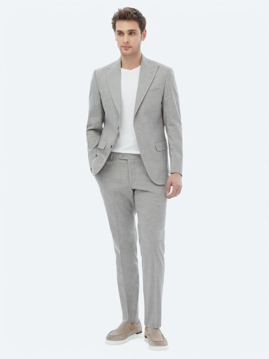 Grey Striped Modern Fit Linen Blended Suit - 4