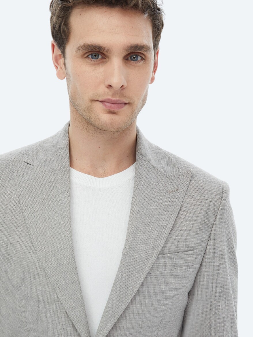 Grey Striped Modern Fit Linen Blended Suit - 5