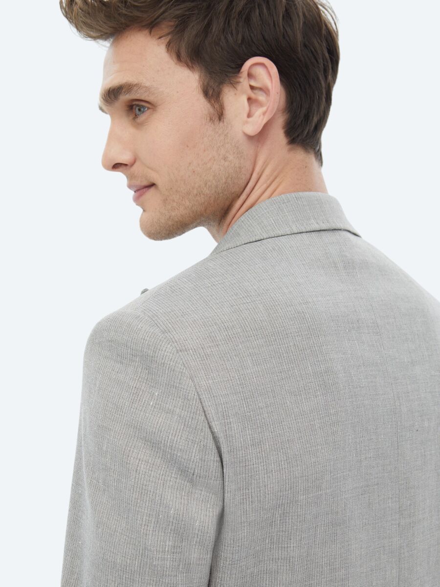 Grey Striped Modern Fit Linen Blended Suit - 9