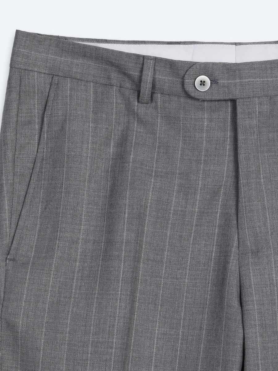 Grey Striped Modern Fit Silk Blended Suit - 11