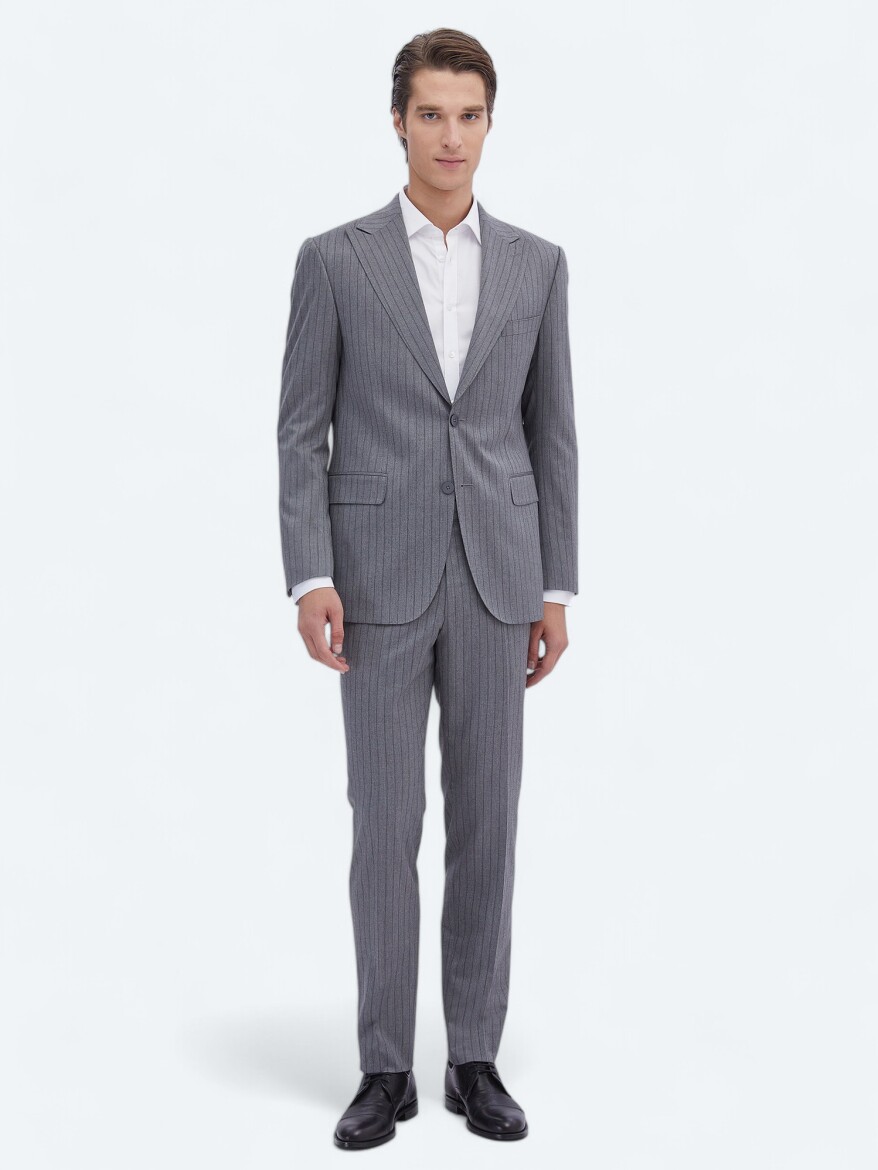 Grey Striped Modern Fit Suit - 2
