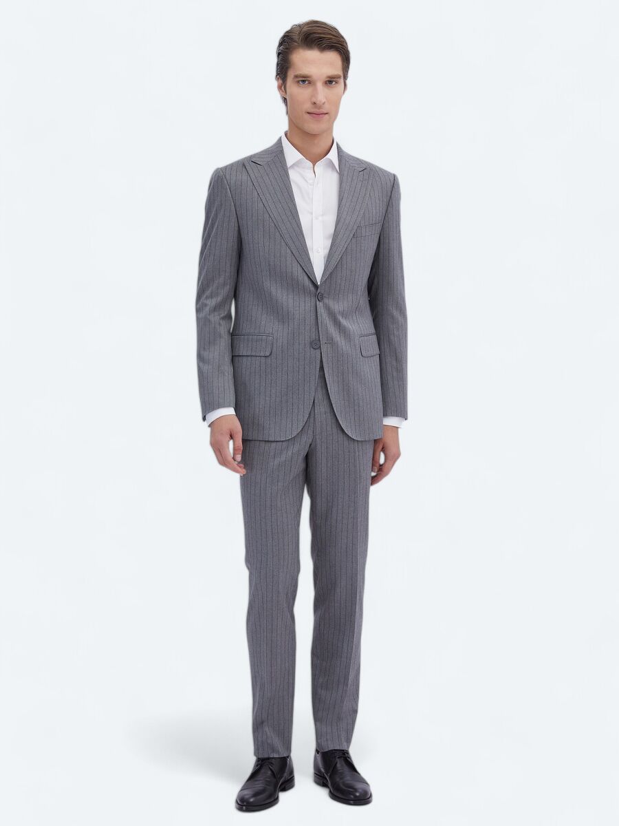 Grey Striped Modern Fit Suit - 2