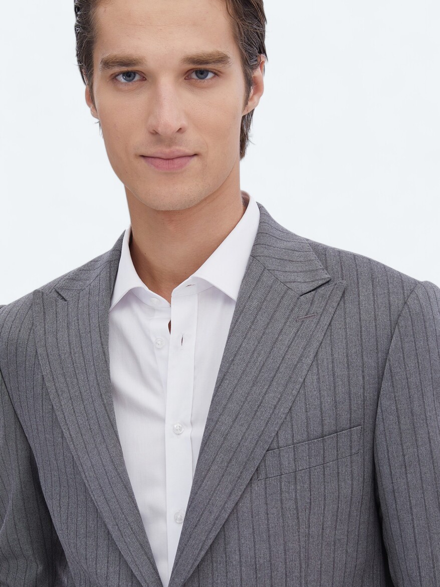 Grey Striped Modern Fit Suit - 3