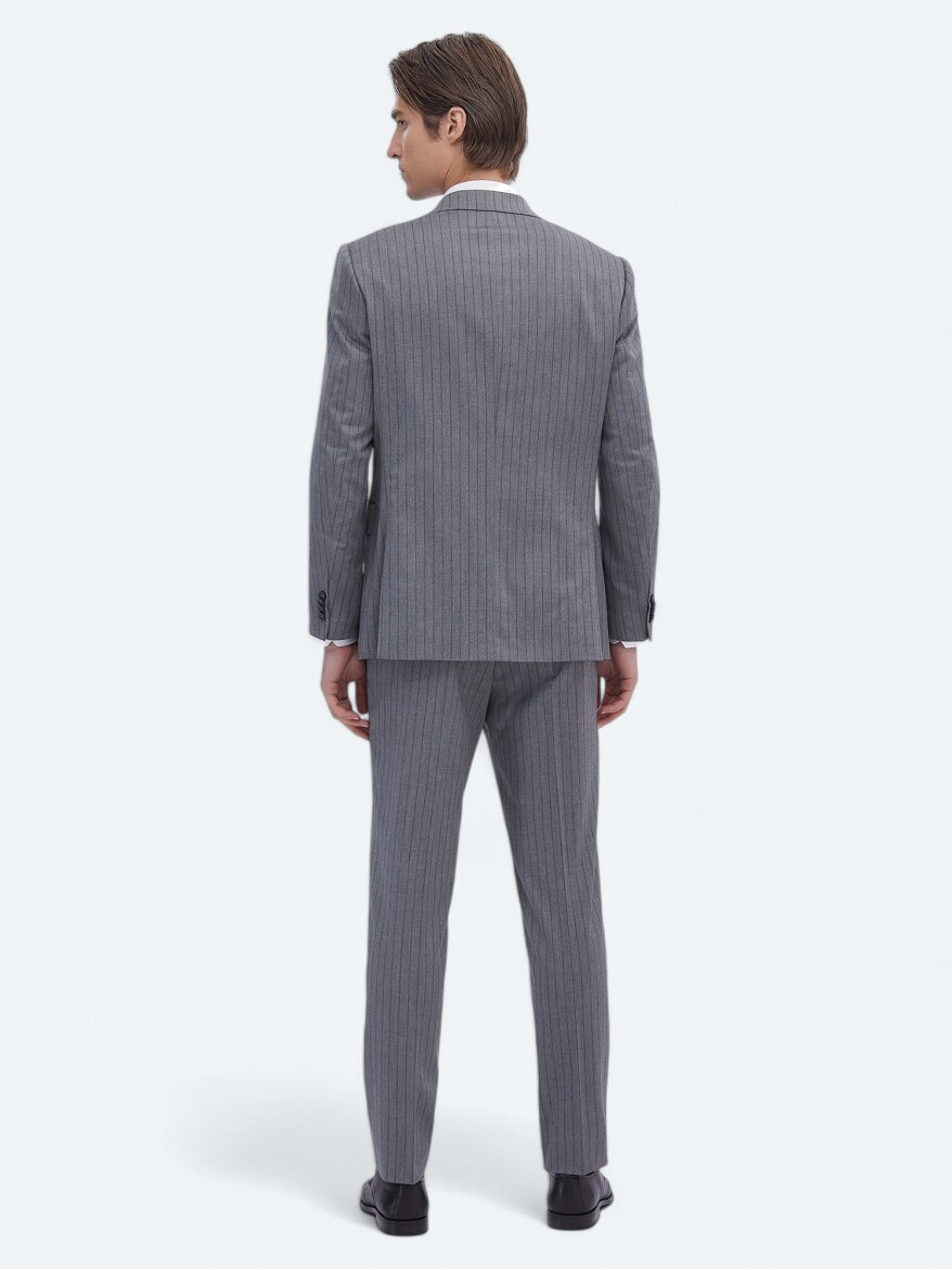 Grey Striped Modern Fit Suit - 5