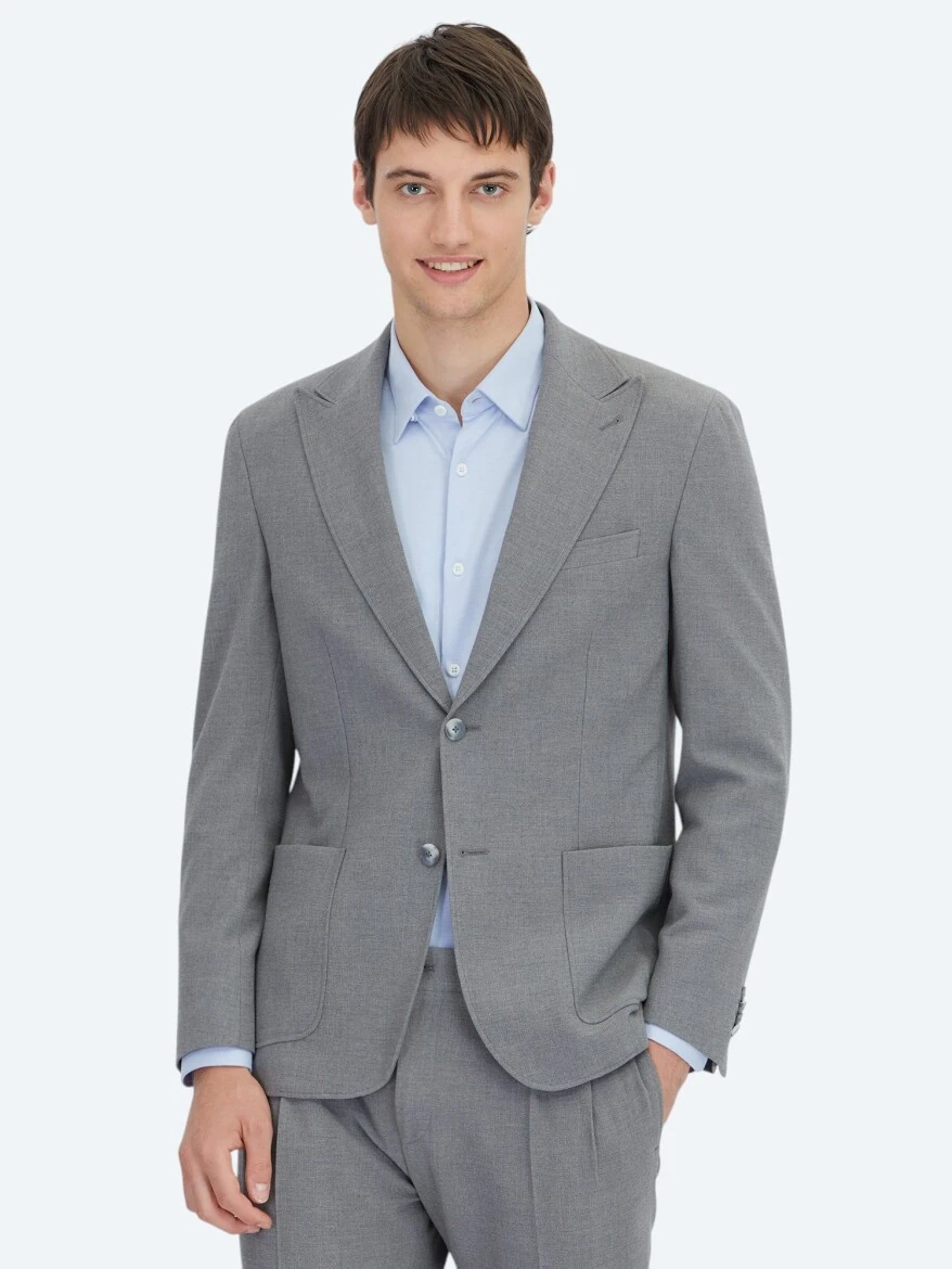 Grey Striped Modern Fit Suit - 1