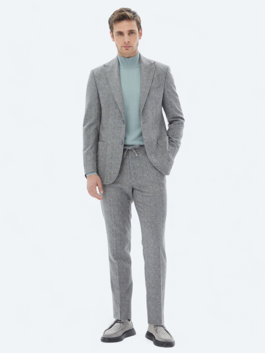Grey Striped Modern Fit Wool Blended Suit - 2