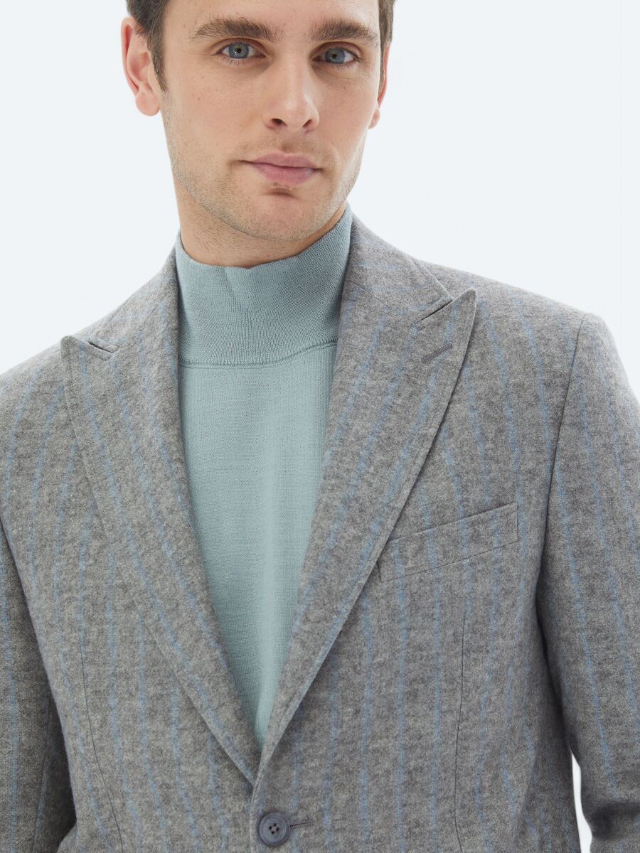 Grey Striped Modern Fit Wool Blended Suit - 4