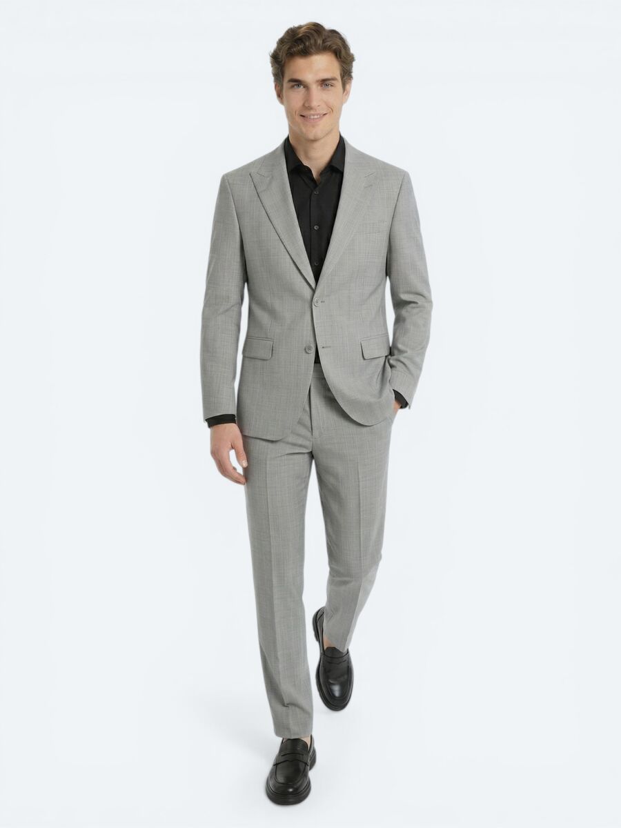 Grey Striped Modern Fit Wool Blended Suit - 4