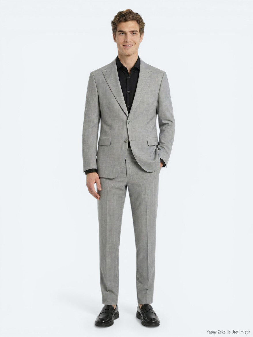 Grey Striped Modern Fit Wool Blended Suit - KİP