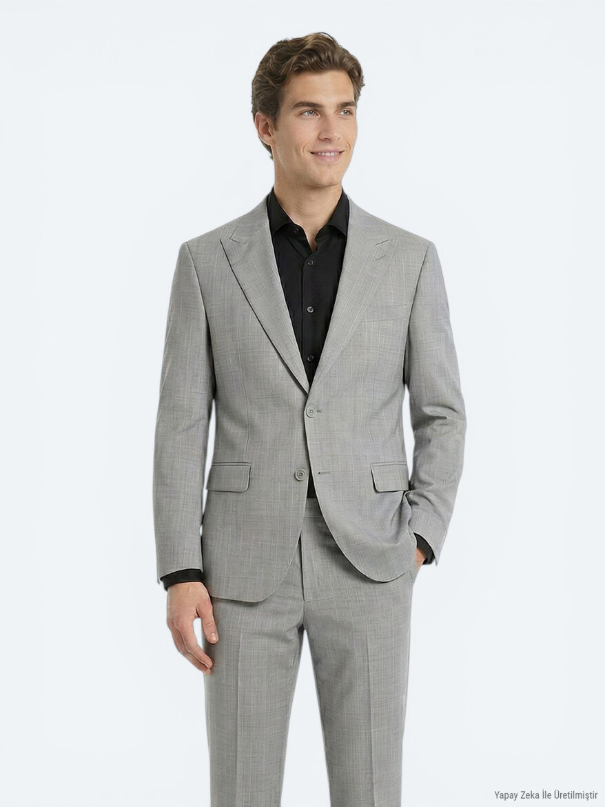 Grey Striped Modern Fit Wool Blended Suit - 3