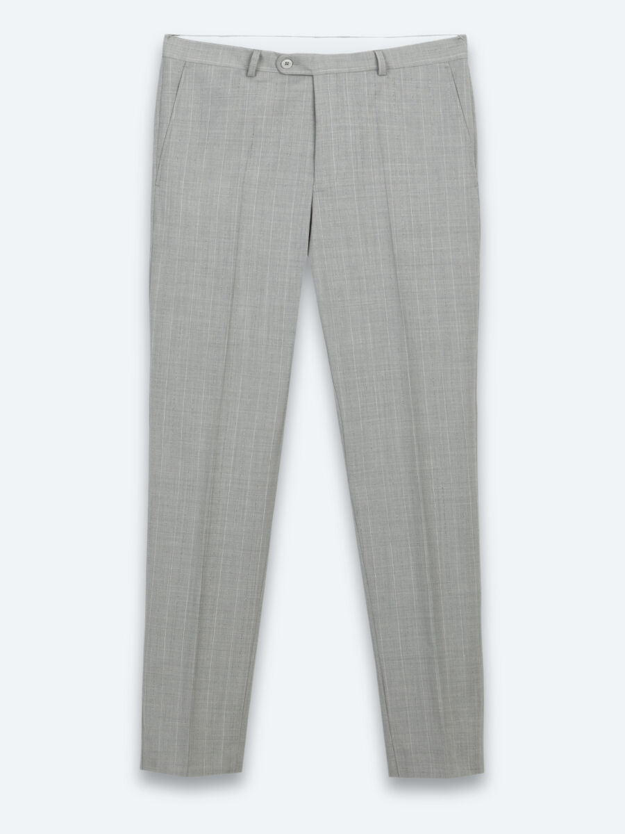 Grey Striped Modern Fit Wool Blended Suit - 7