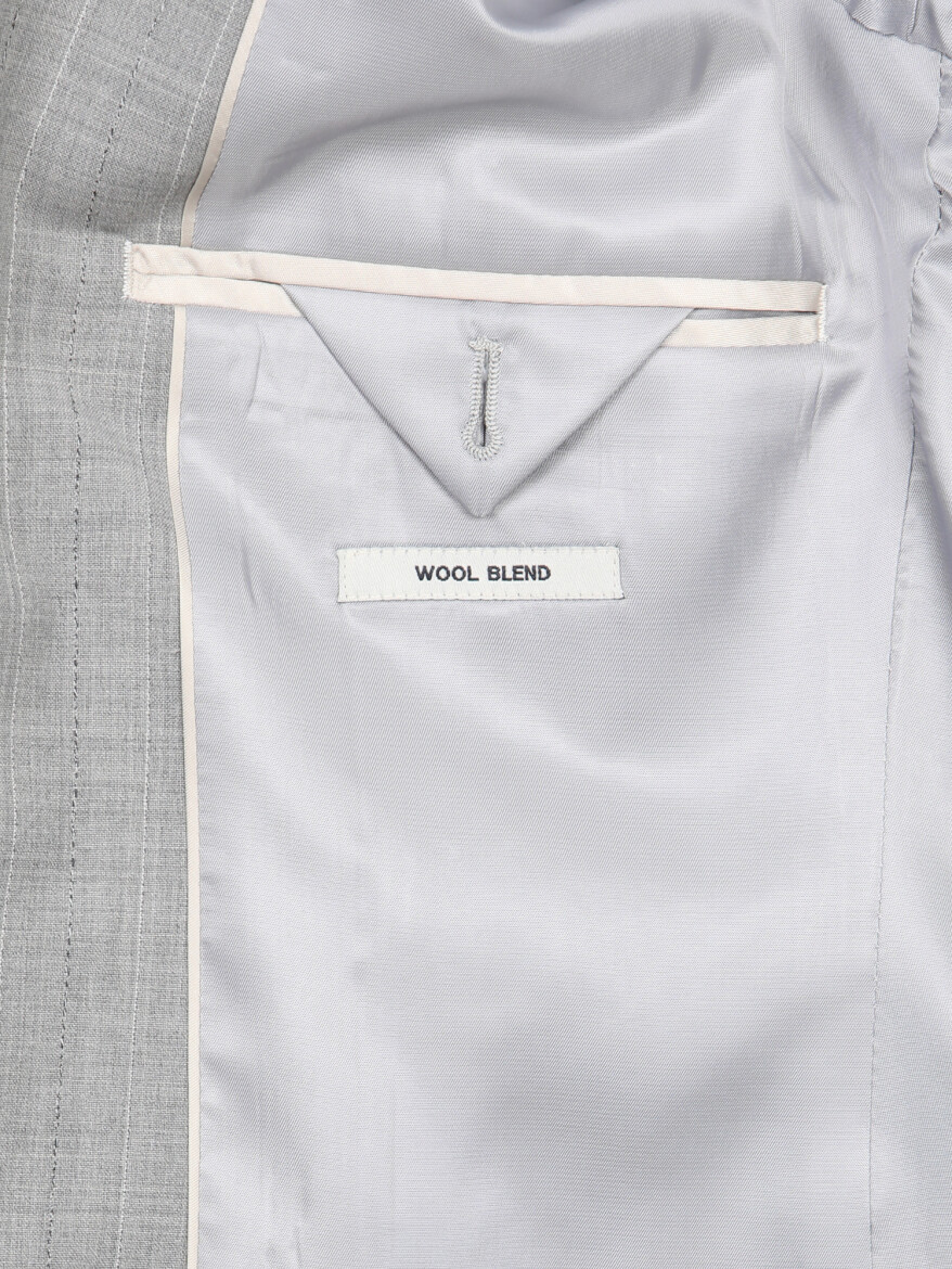 Grey Striped Modern Fit Wool Blended Suit - 8