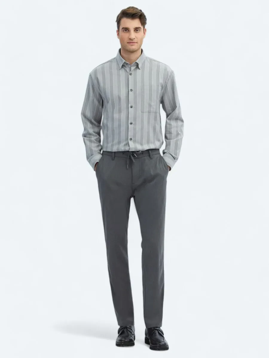 Grey Striped Oversize Fit Weaving Casual Cotton Blended Shirt - 2