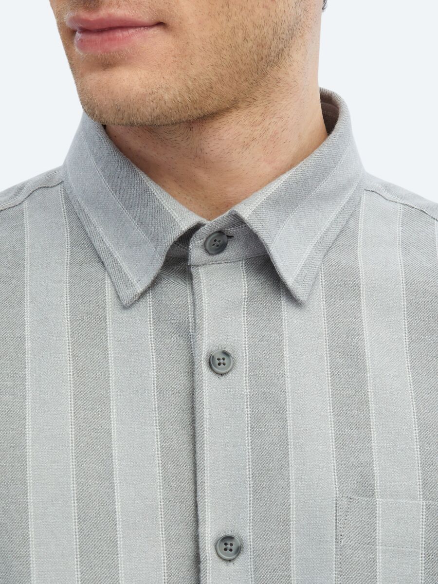Grey Striped Oversize Fit Weaving Casual Cotton Blended Shirt - 5