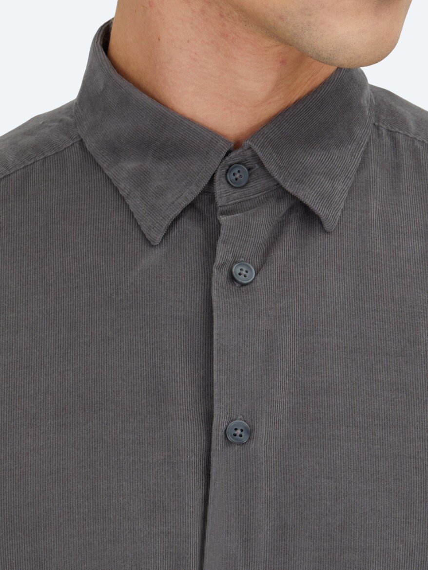 Grey Striped Regular Fit Long Weaving Casual 100% Cotton Shirt - 4