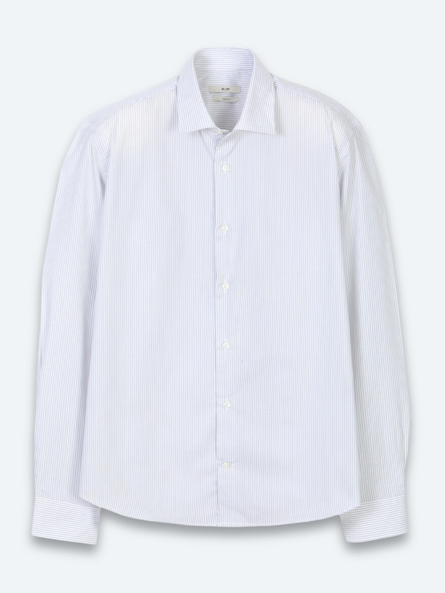 Grey Striped Regular Fit Long Weaving Casual Cotton Blended Shirt - 5