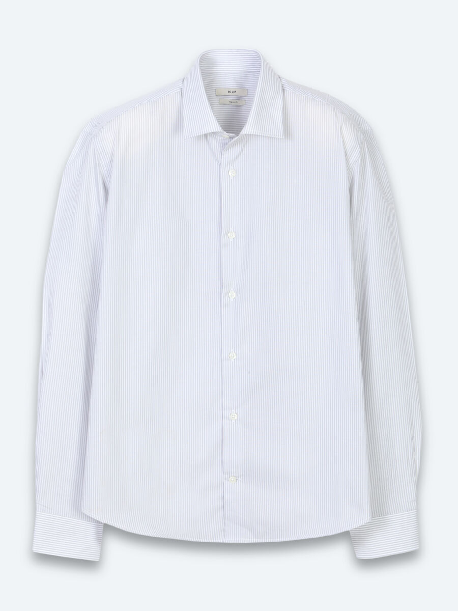 Grey Striped Regular Fit Long Weaving Casual Cotton Blended Shirt - 5