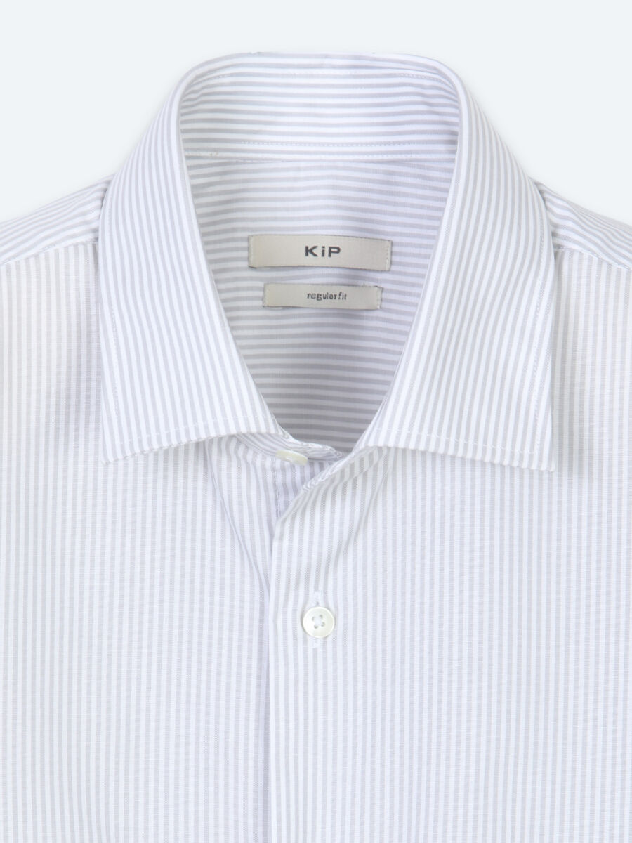 Grey Striped Regular Fit Long Weaving Casual Cotton Blended Shirt - 7