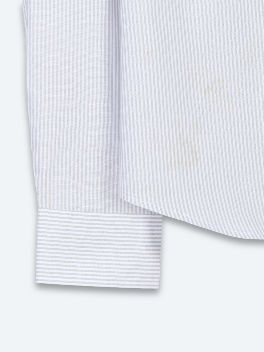 Grey Striped Regular Fit Long Weaving Casual Cotton Blended Shirt - 8