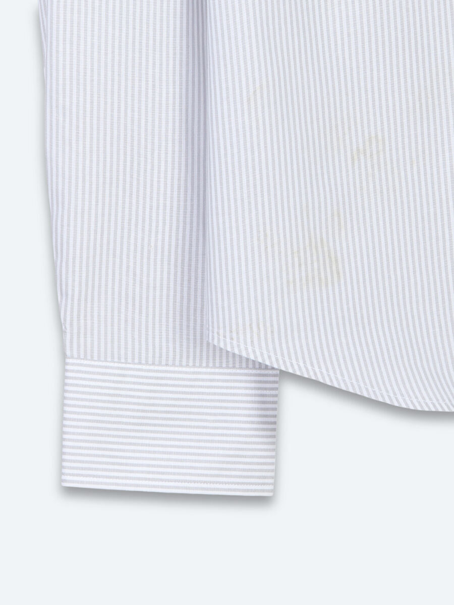 Grey Striped Regular Fit Long Weaving Casual Cotton Blended Shirt - 8