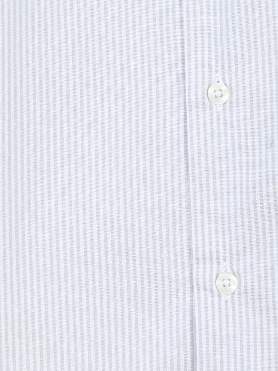 Grey Striped Regular Fit Long Weaving Casual Cotton Blended Shirt - 9