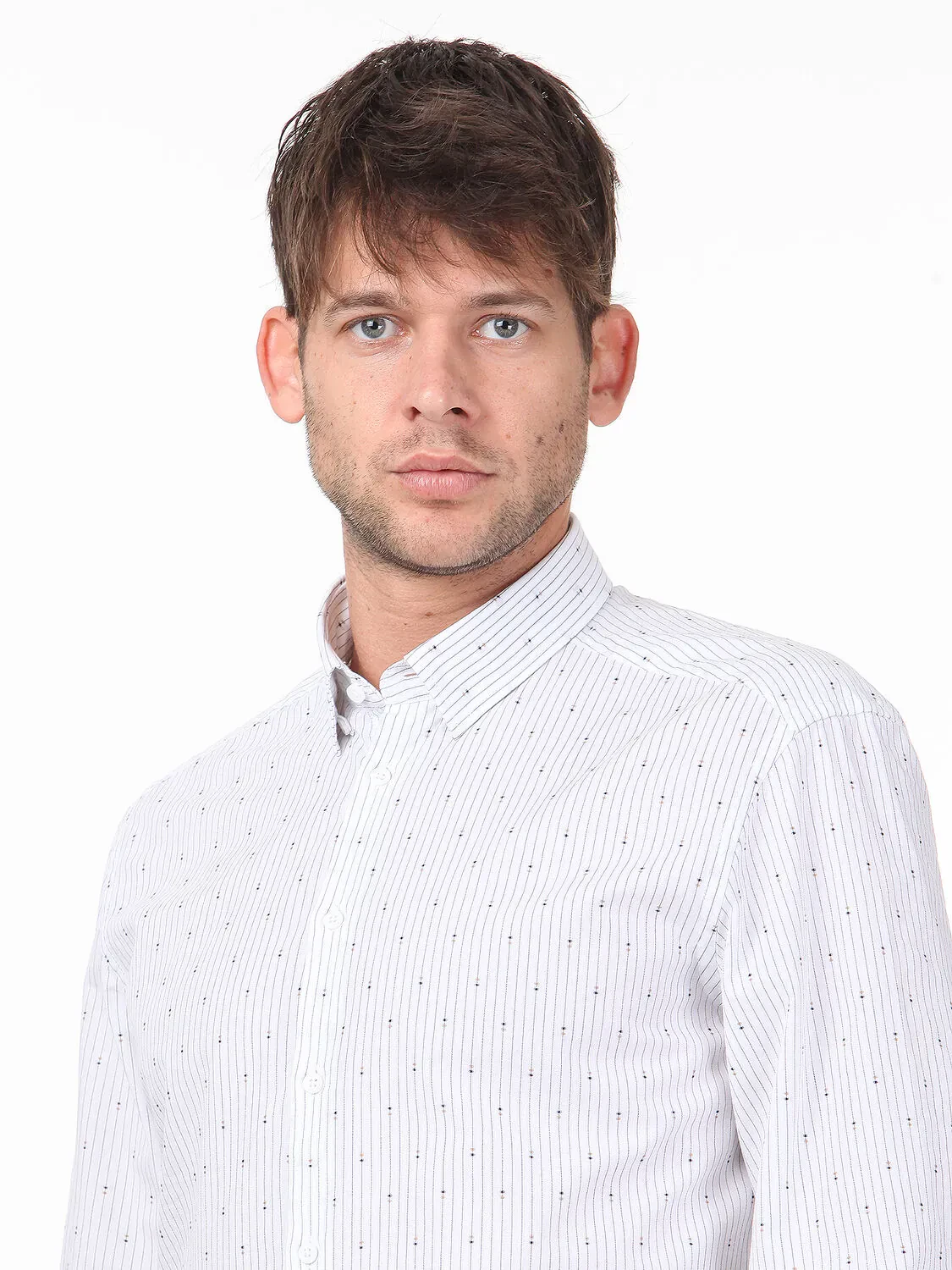 Grey Striped Regular Fit Weaving Casual 100% Cotton Shirt - 2