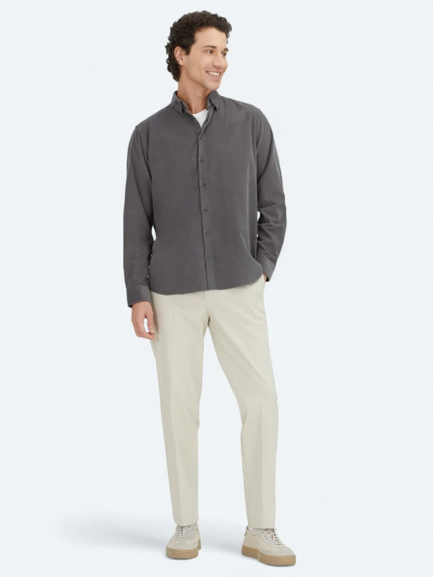 Grey Striped Regular Fit Weaving Casual 100% Cotton Shirt - 2