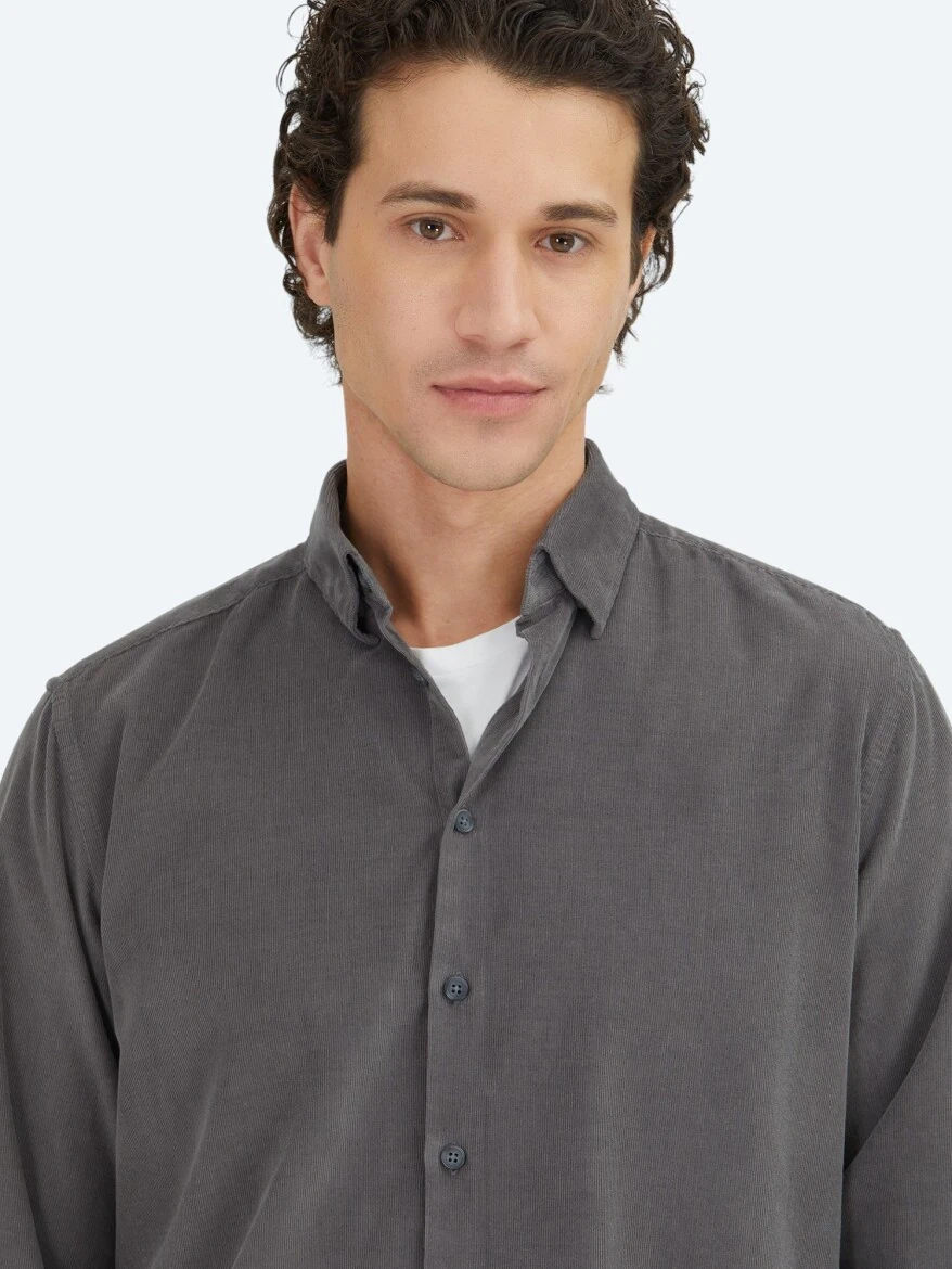 Grey Striped Regular Fit Weaving Casual 100% Cotton Shirt - 3