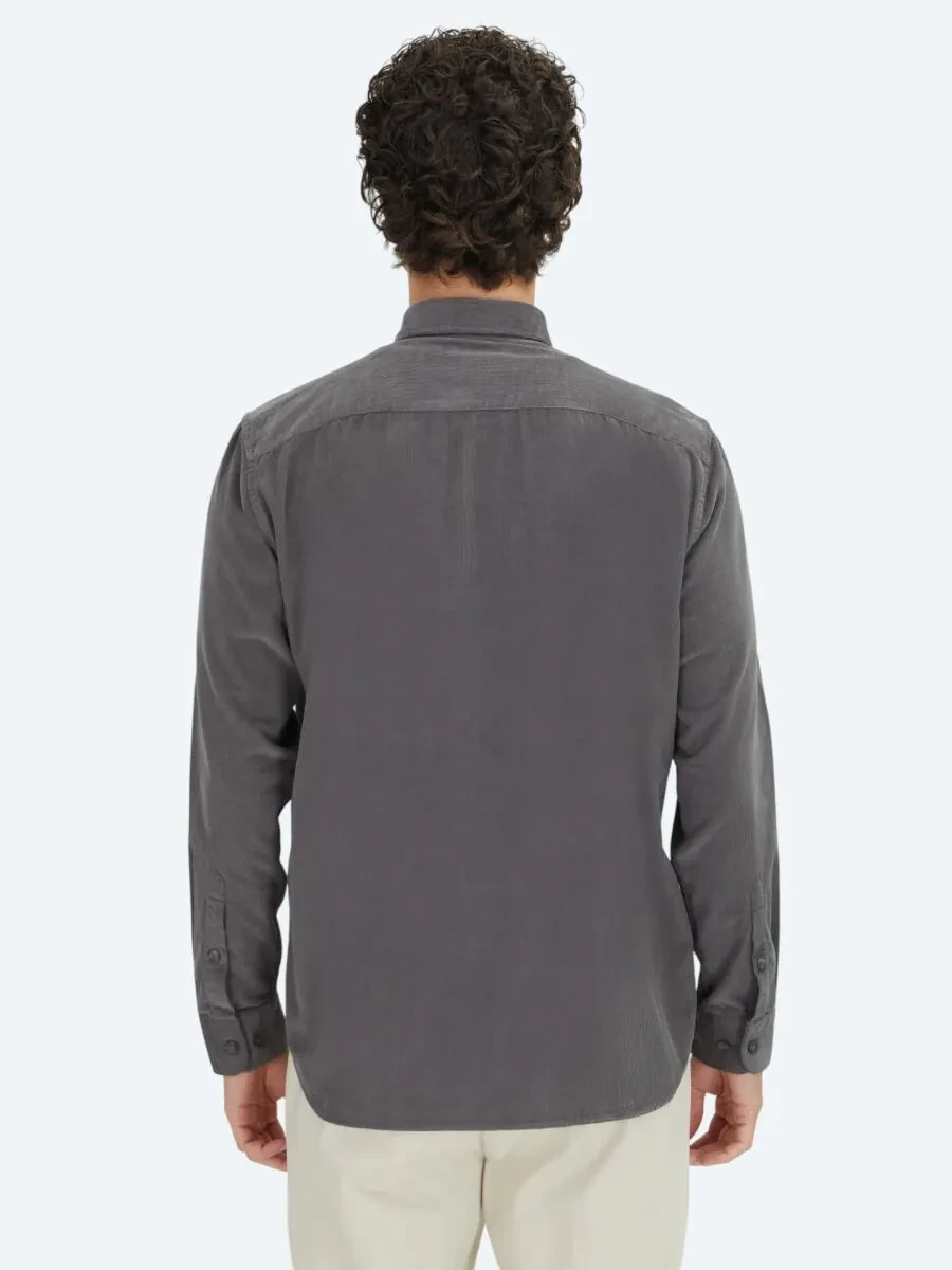 Grey Striped Regular Fit Weaving Casual 100% Cotton Shirt - 5