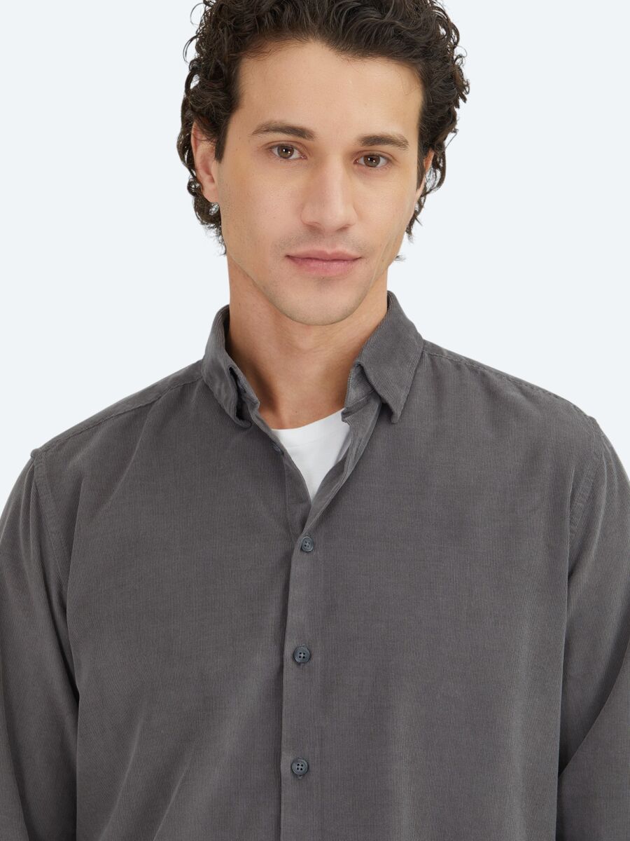 Grey Striped Regular Fit Weaving Casual 100% Cotton Shirt - 3