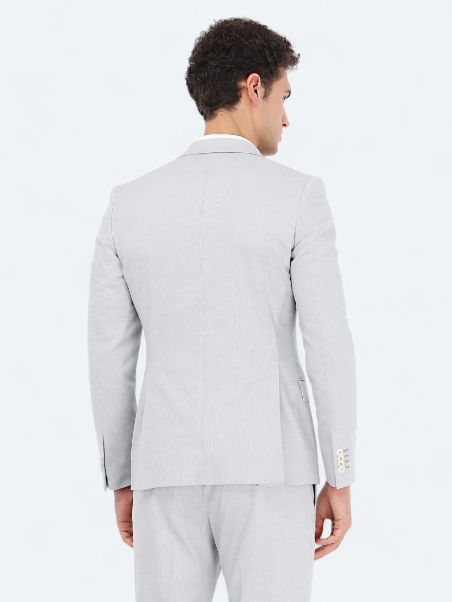 Grey Striped Slim Fit Cotton Blended Suit - 5
