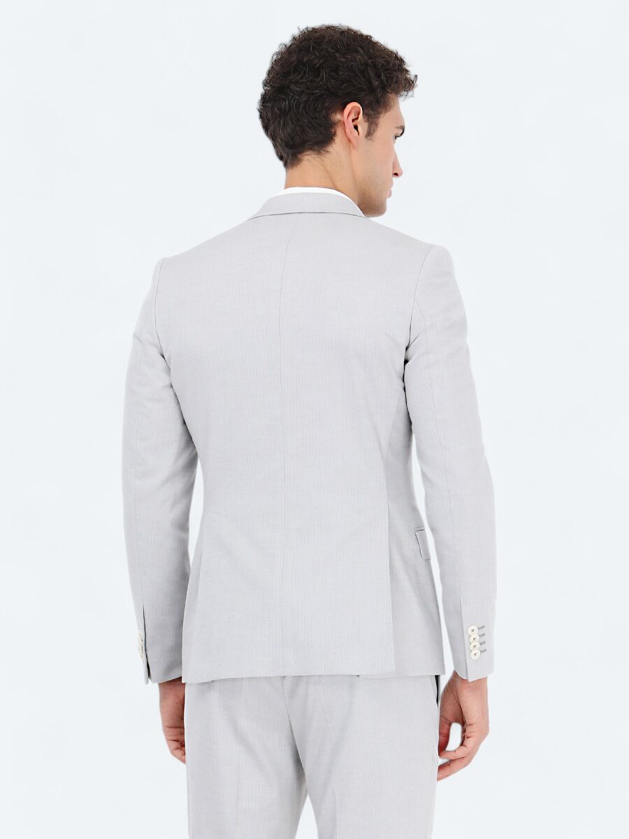 Grey Striped Slim Fit Cotton Blended Suit - 5