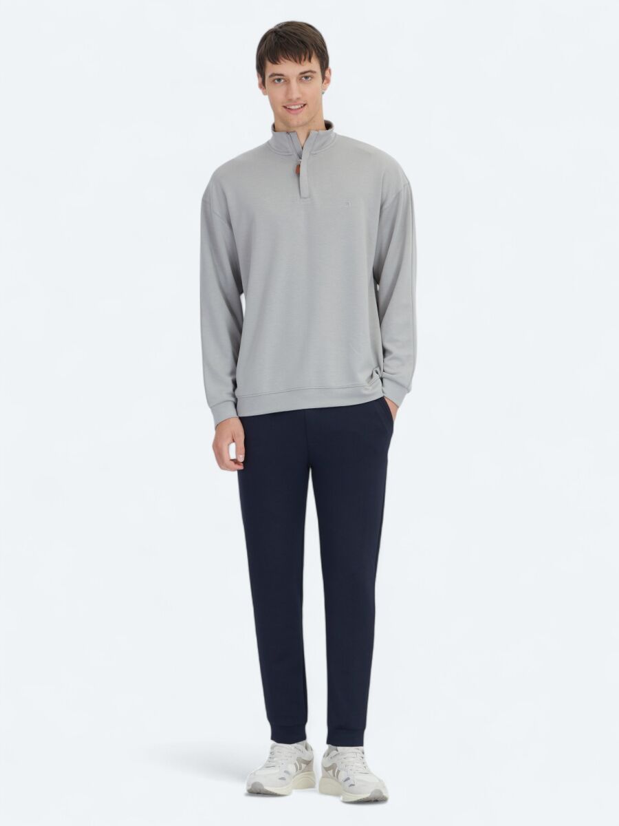 Grey Turtleneck Plain Sweatshirt - 2