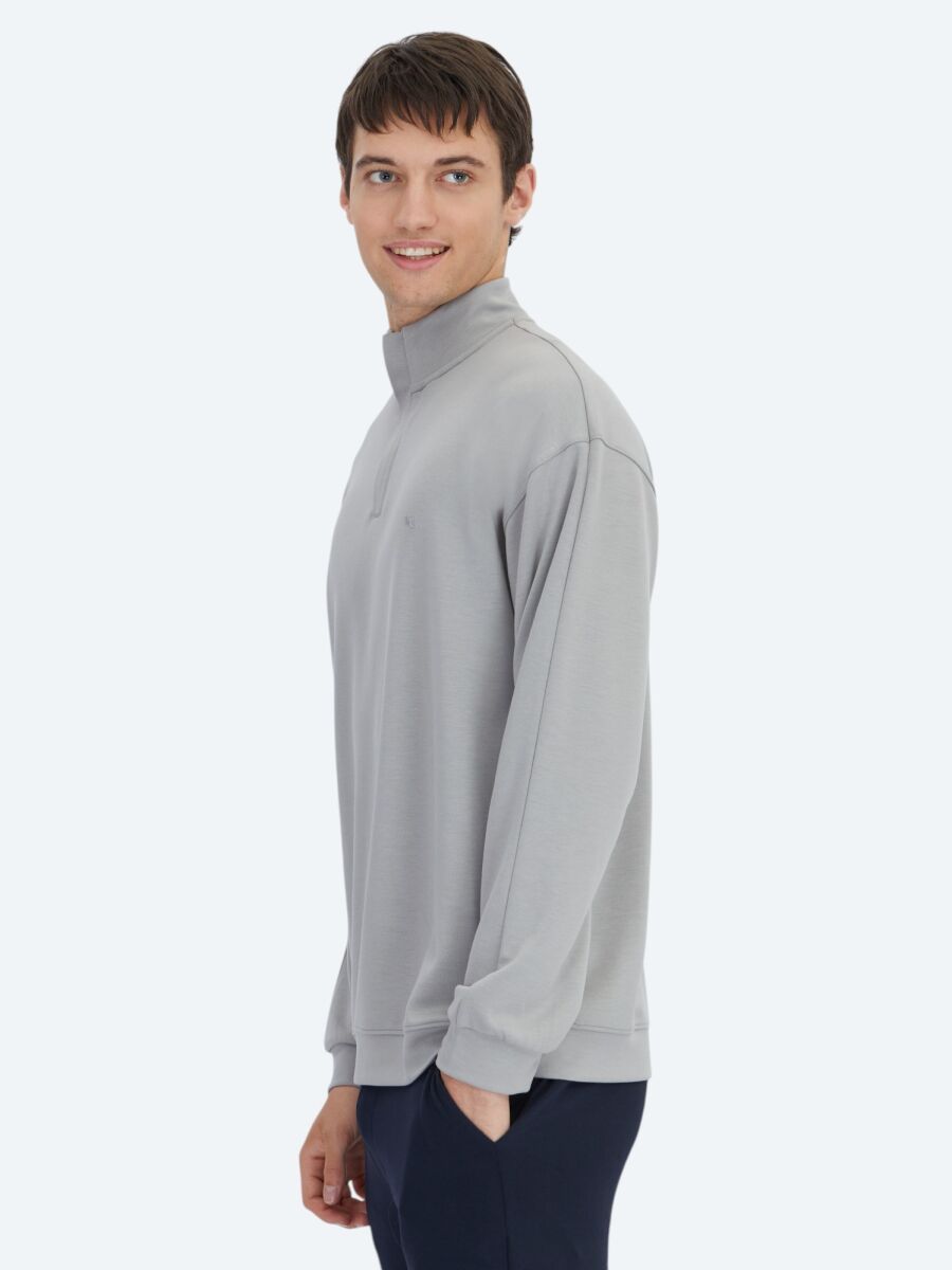 Grey Turtleneck Plain Sweatshirt - 3